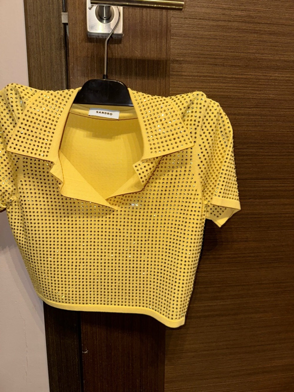 Sandro Yellow Embellished Short Sleeve Top size small